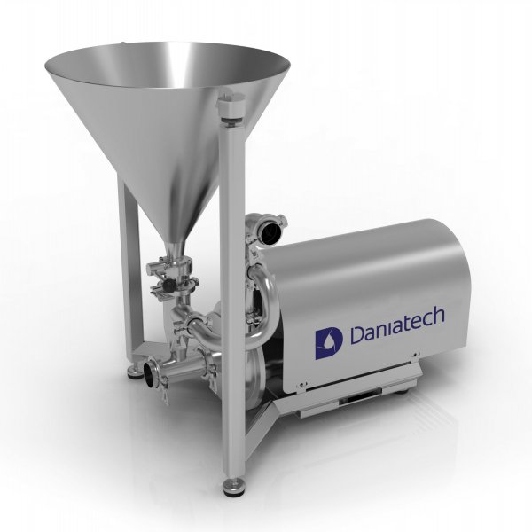 The Injectmaster is designed with an innovative injector which creates a strong suction of powder. During operation, the mixing wheel accelerates the liquid and creates pressure in the injector pipe, which draws the powder from the powder funnel. The amount of powder is controlled by a manual butterfly valve.